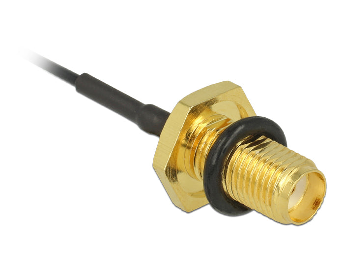 Delock Antennenkabel SMA Buchse zum Einbau zu I-PEX Inc., MHF® I Stecker 1.13 10 cm Gewindelänge 10 mm spritzwassergeschützt