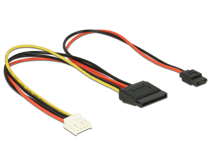 Delock Kabel Power Floppy 4 Pin Strom Buchse > SATA 15 Pin Buchse (5 V + 12 V) + Slim SATA 6 Pin Buchse (5 V) 24 cm