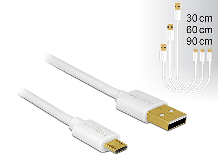 Delock Daten- und Schnellladekabel USB 2.0 Typ-A Stecker > USB 2.0 Typ Micro-B Stecker 3 Stück Set weiß
