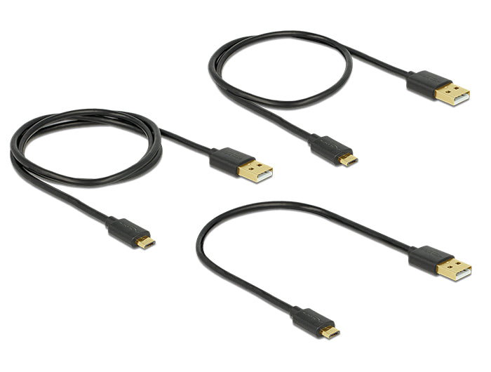 Delock Daten- und Schnellladekabel USB 2.0 Typ-A Stecker > USB 2.0 Typ Micro-B Stecker 3 Stück Set schwarz