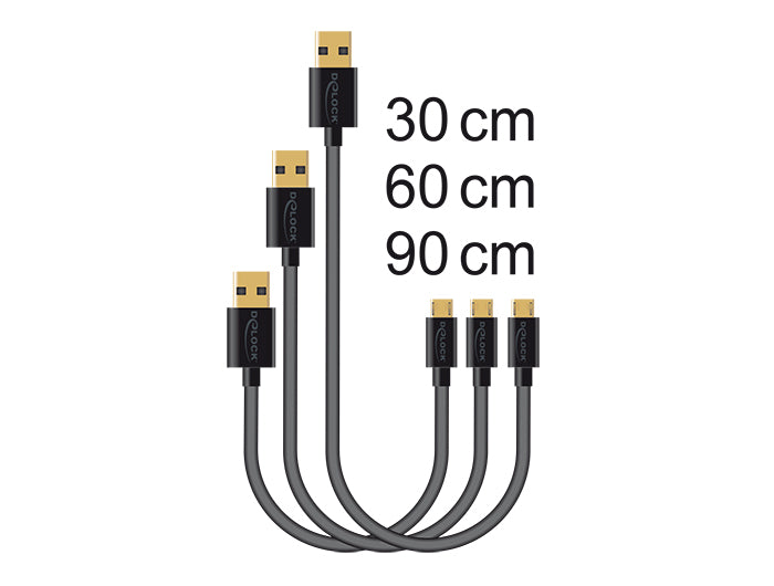 Delock Daten- und Schnellladekabel USB 2.0 Typ-A Stecker > USB 2.0 Typ Micro-B Stecker 3 Stück Set schwarz