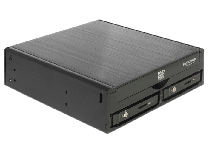 Delock 5.25″ Wechselrahmen für 1 x 5.25″ Slim Laufwerk + 2 x 2.5″ SATA HDD / SSD