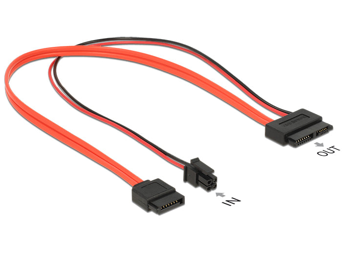 Delock Kabel SATA 6 Gb/s 7 Pin Buchse + Micro Fit 3.0 4 Pin Strom Stecker > Slim SATA 13 Pin Buchse 30 cm