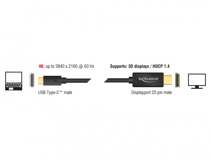 Delock Kabel USB Type-C™ Stecker > DisplayPort Stecker (DP Alt Mode) 4K 60 Hz 1 m schwarz
