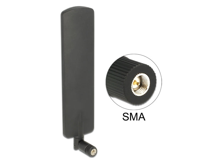 Delock LTE Antenne SMA Stecker 2 dBi omnidirektional drehbar mit Kippgelenk schwarz