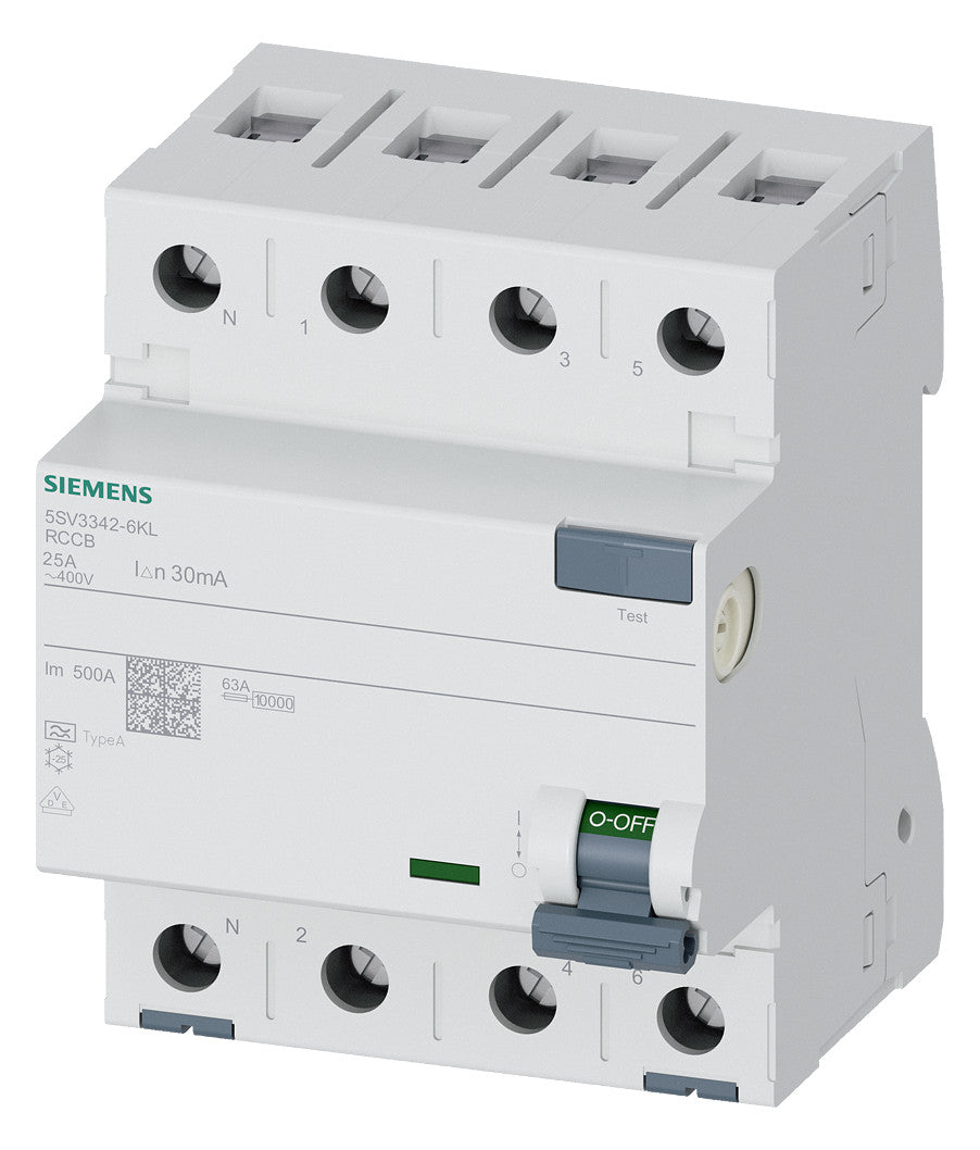 SIEMENS FI-Schutzschalter A 4p 440V 25A 5SV3342-6KL 0,03A 4TE REG 10kA 1kA/stoß