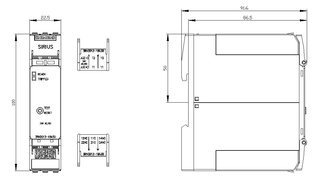 SIEMENS Thermistorrelais 1f 2W abn.Klemm 3RN2012-1BA30 ext.Reset