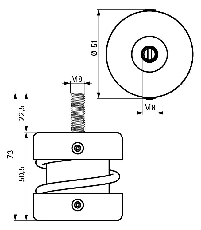 Walraven Stahlfederstütze VibraTek MS-M Mini M8, max. 1000N, 51x73mm | 2800201000