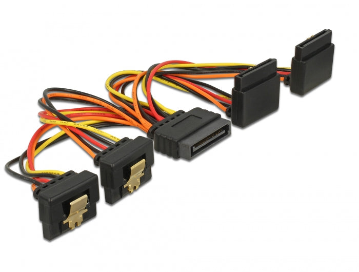 Delock Kabel SATA 15 Pin Strom Stecker mit Einrastfunktion > SATA 15 Pin Strom Buchse 2 x unten / 2 x oben 15 cm
