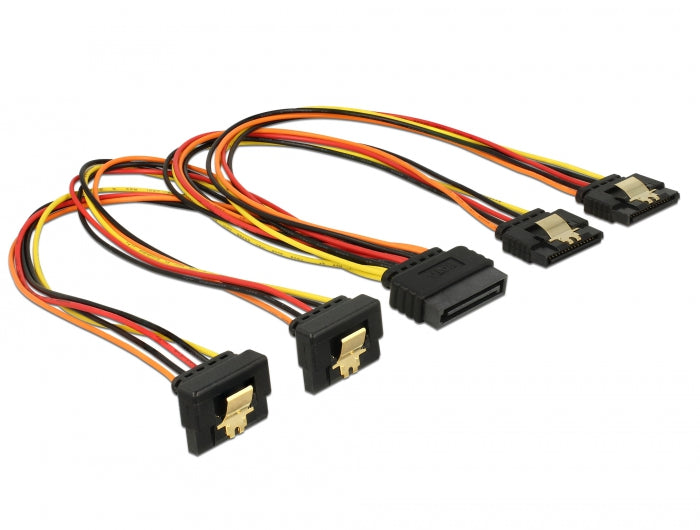 Delock Kabel SATA 15 Pin Strom Stecker mit Einrastfunktion > SATA 15 Pin Strom Buchse 2 x gerade / 2 x unten 30 cm