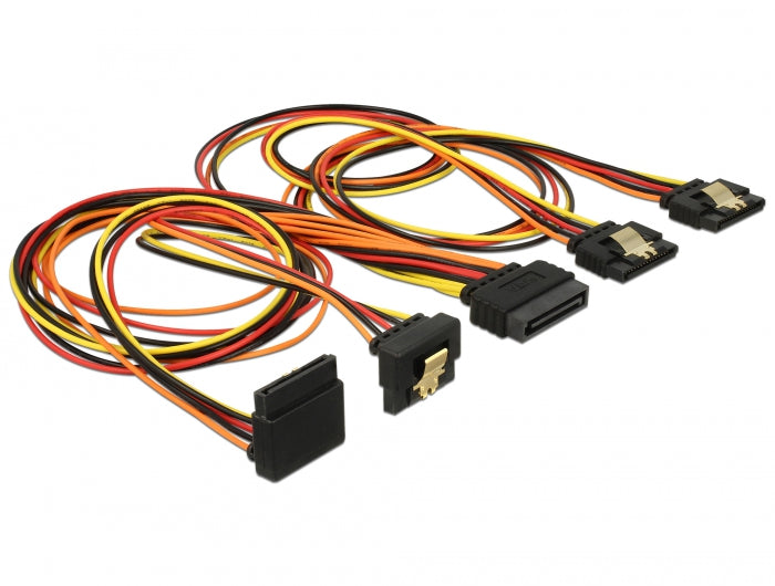 Delock Kabel SATA 15 Pin Strom Stecker mit Einrastfunktion > SATA 15 Pin Strom Buchse 2 x gerade / 1 x unten / 1 x oben 50 cm