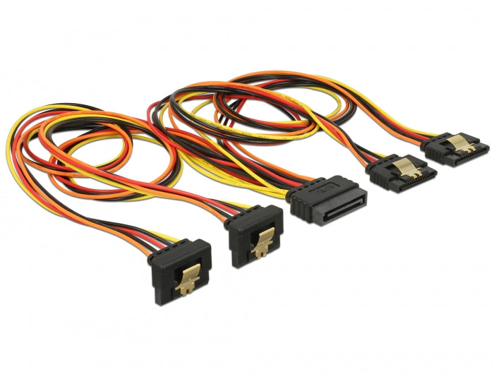 Delock Kabel SATA 15 Pin Strom Stecker mit Einrastfunktion > SATA 15 Pin Strom Buchse 2 x gerade / 2 x unten 50 cm