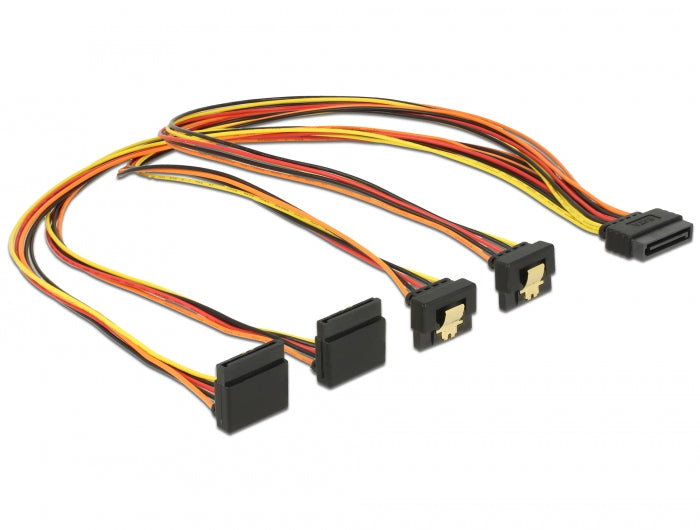 Delock Kabel SATA 15 Pin Strom Stecker mit Einrastfunktion > SATA 15 Pin Strom Buchse 2 x unten / 2 x oben 50 cm