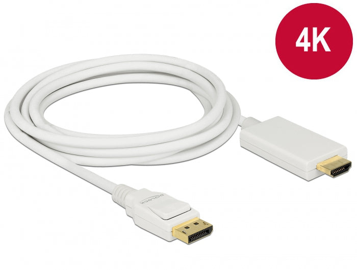 Delock Kabel DisplayPort 1.2 Stecker > High Speed HDMI-A Stecker Passiv 4K 30 Hz 3 m weiß