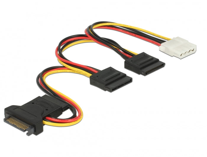 Delock Stromkabel SATA 15 Pin Stecker > 3 x SATA Buchse + 1 x Molex 4 Pin Buchse 20 cm (PCB)
