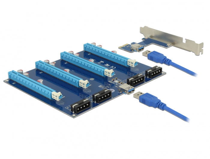 Delock Riser Karte PCI Express x1 > 4 x PCIe x16 mit 60 cm USB Kabel