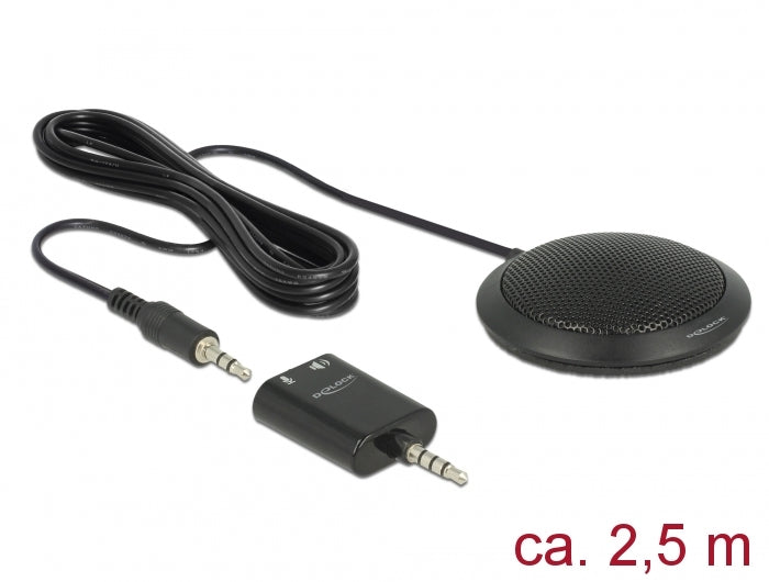 Delock Kondensator Tisch Mikrofon Omnidirektional für Konferenz mit 3,5 mm Klinkenstecker 3 Pin