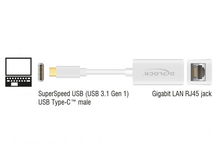Delock USB Type-C™ Netzwerk Adapter Gigabit LAN 1 x RJ45 kompakt weiß