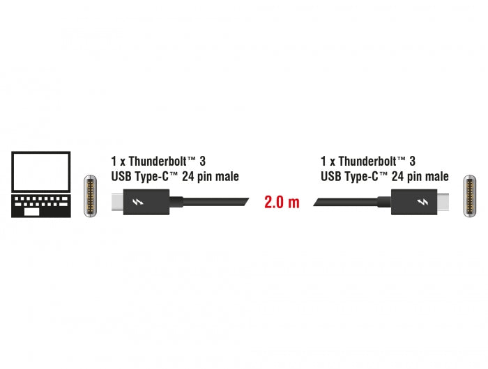 Delock Thunderbolt™ 3 (20 Gb/s) USB-C™ Kabel Stecker > Stecker passiv 2,0 m 3 A schwarz