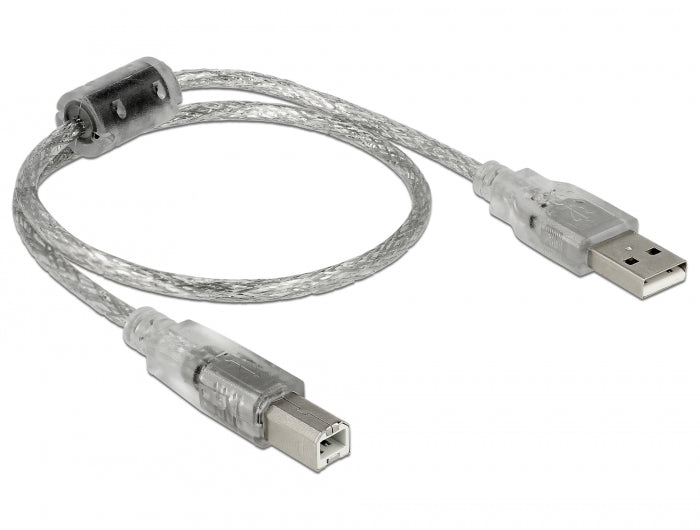 Delock Kabel USB 2.0 Typ-A Stecker > USB 2.0 Typ-B Stecker 0,5 m transparent