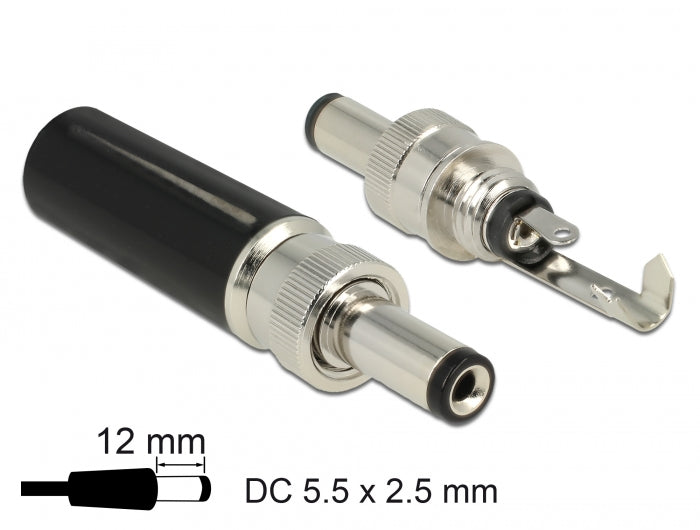 Delock Steckverbinder DC 5,5 x 2,5 mm mit Länge 12,0 mm Hohlstecker Lötversion