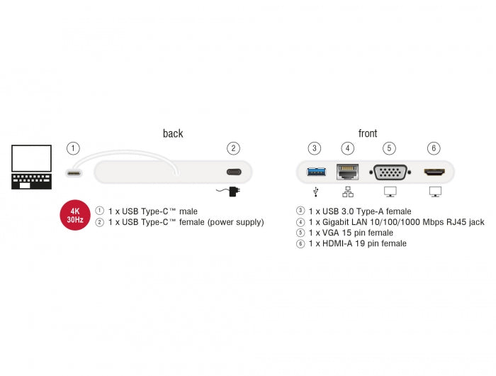 Delock USB Type-C™ 3.1 Dockingstation HDMI 4K 30 Hz + VGA + LAN + USB PD