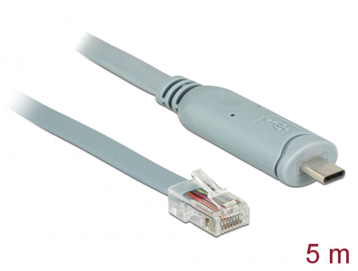 Delock Adapter USB 2.0 Type-C™ Stecker > 1 x Seriell RS-232 RJ45 Stecker 5,0 m grau