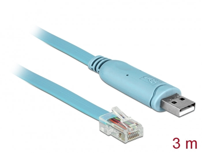 Delock Adapter USB 2.0 Typ-A Stecker > 1 x Seriell RS-232 RJ45 Stecker 3,0 m blau
