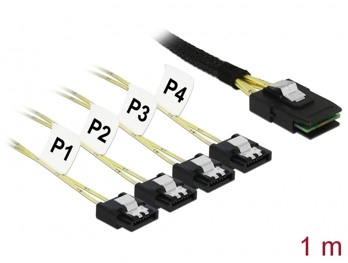 Delock Kabel Mini SAS SFF-8087 > 4 x SATA 7 Pin 1 m Metall