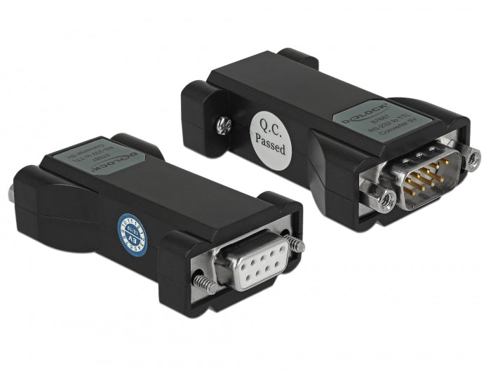 Delock Konverter 1 x Seriell RS-232 DB9 Buchse zu 1 x Seriell TTL / CMOS 5 V DB9 Stecker mit ESD Schutz 3 kV und erweitertem Temperaturbereich