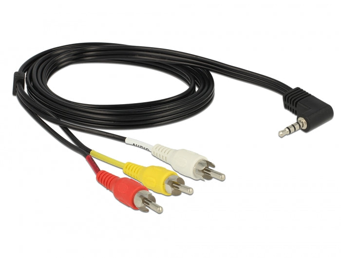 Delock Kabel Klinke 3,5 mm 4 Pin Stecker gewinkelt > 3 x Cinch Stecker 1,5 m