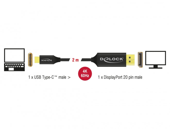 Delock USB Kabel Type-C zu DisplayPort (DP Alt Mode) 4K 60 Hz 2 m koaxial