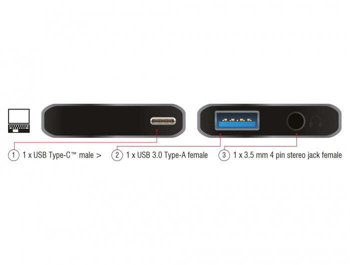 Delock Audio Adapter USB Type-C™ Stecker - Klinkenbuchse 3,5 mm + USB 3.0 A Buchse