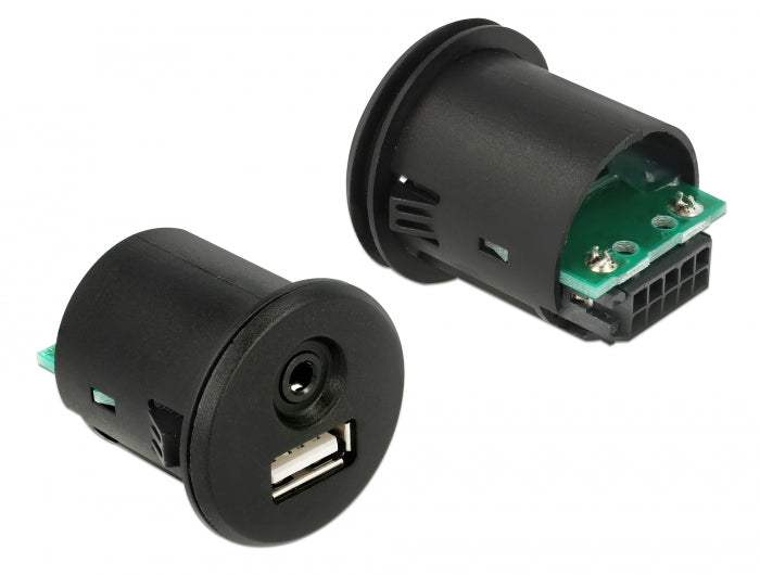 Delock Kabel USB Typ-A Stecker + 3,5 mm 4 Pin Klinkenstecker > Einbaubuchse USB Typ-A Buchse + 3,5 mm 4 Pin Klinkenbuchse (Audio) 1,5 m schwarz