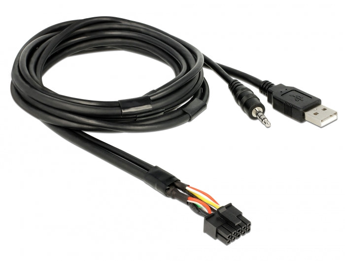 Delock Kabel USB Typ-A Stecker + 3,5 mm 4 Pin Klinkenstecker > Einbaubuchse USB Typ-A Buchse + 3,5 mm 4 Pin Klinkenbuchse (Audio) 1,5 m schwarz