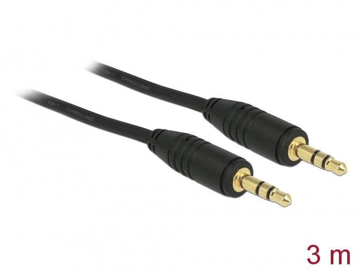 Delock Klinkenkabel 3,5 mm 3 Pin Stecker > Stecker 3 m schwarz
