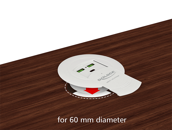 Delock USB Type-C™ Ladegerät PD 85 W + Qualcomm Quick Charge 3.0 für Tischeinbau
