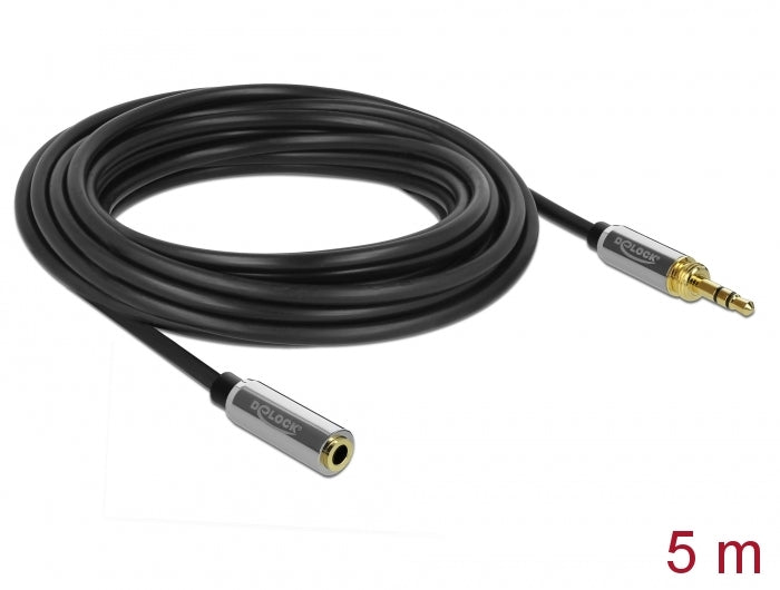 Delock Klinkenverlängerungskabel 3,5 mm 3 Pin Stecker zu Buchse mit 6,35 mm Schraubadapter 5 m