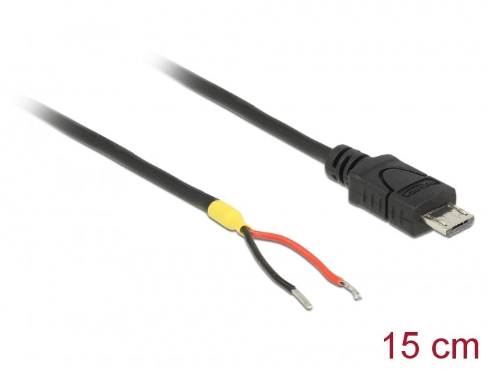Delock Kabel USB 2.0 Micro-B Stecker > 2 x offene Kabelenden Strom 15 cm Raspberry Pi