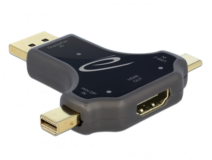 Delock 3 in 1 Monitoradapter mit USB-C™ / DisplayPort / mini DisplayPort Eingang auf HDMI Ausgang mit 4K 60 Hz