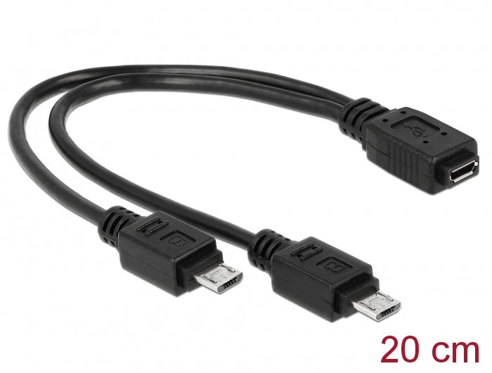 Delock Kabel USB micro-B Buchse > 2 x USB micro-B Stecker 20 cm