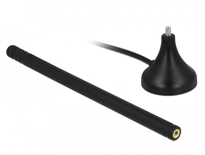 Delock LTE Antenne SMA Stecker 3 - 5 dBi 12,5 cm starr omnidirektional mit magnetischem Standfuß und Anschlusskabel RG-174 A/U 3 m outdoor schwarz