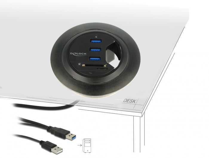 Delock Tisch-Hub 3 Port USB 3.0 + 2 Slot SD Card Reader