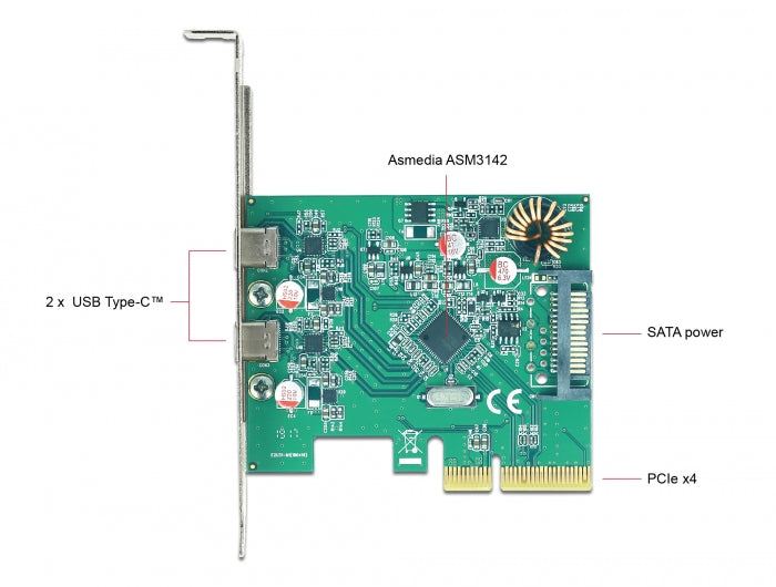 Delock PCI Express x4 Karte zu 2 x extern USB 10 Gbps USB Type-C™ Buchse