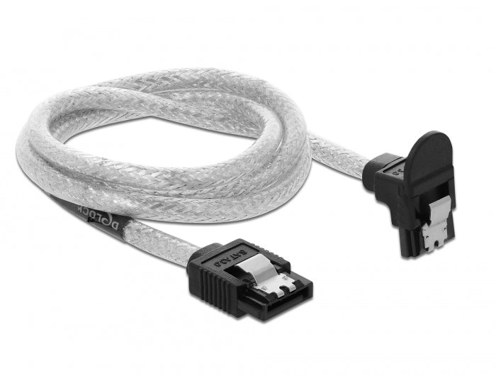 Delock SATA 6 Gb/s Kabel gerade auf unten gewinkelt 70 cm transparent