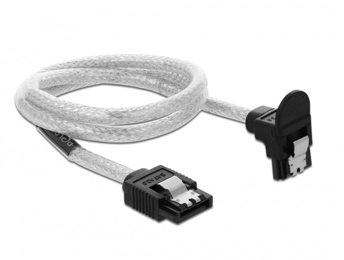 Delock SATA 6 Gb/s Kabel gerade auf unten gewinkelt 50 cm transparent