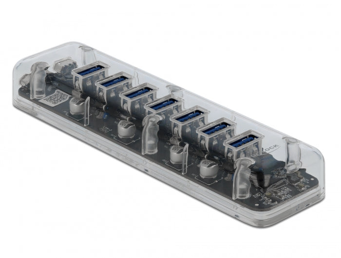 Delock Externer USB 3.0 Hub mit 7 Ports transparent