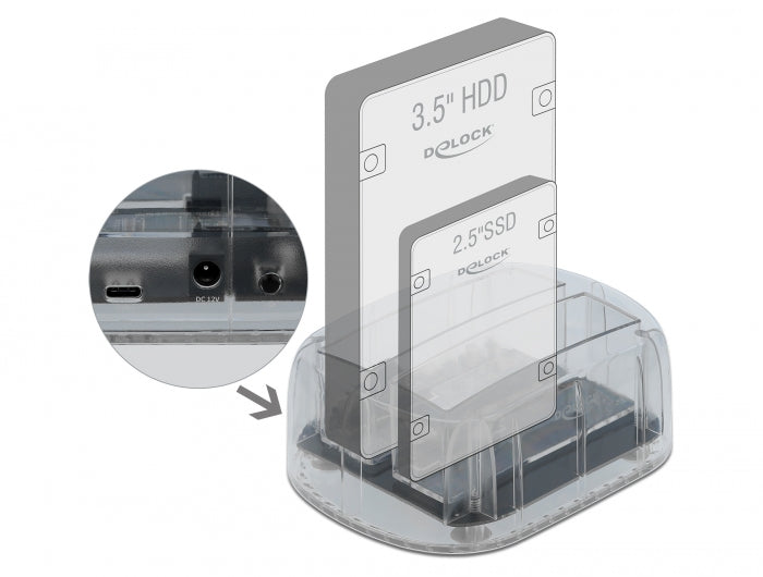 Delock USB Type-C™ Dockingstation für 2 x SATA HDD / SSD transparent