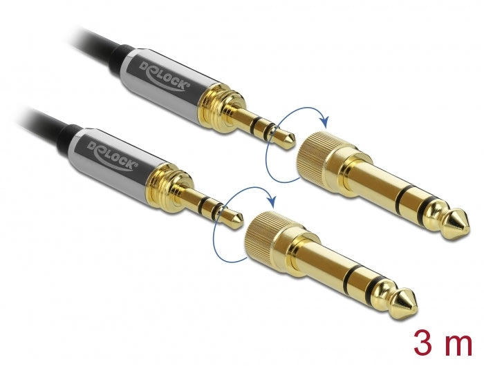 Delock Klinkenkabel 3,5 mm 3 Pin Stecker zu Stecker mit Schraubadapter 3 m