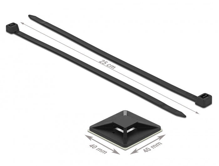 Delock Befestigungssockel 40 x 40 mm mit Kabelbinder L 250 x B 7,2 mm schwarz